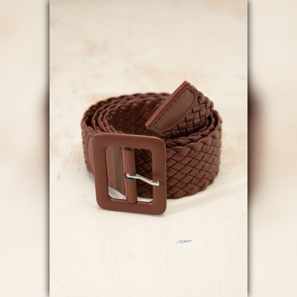 Lively Lumina Accessories - 🆂🅰🅻🅴 A246-C ✽ Braided Faux Leather Belt with Rectangle Buckle